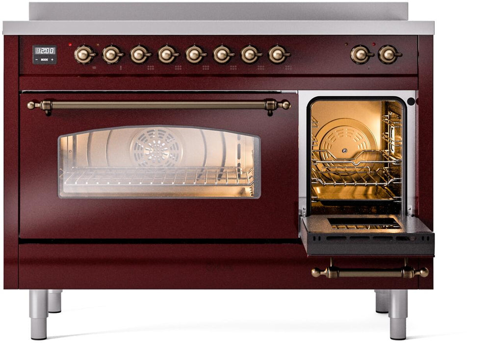 ILVE Nostalgie II 48" Electric Range, Burgundy, Bronze Trim UPI486NMPBUB