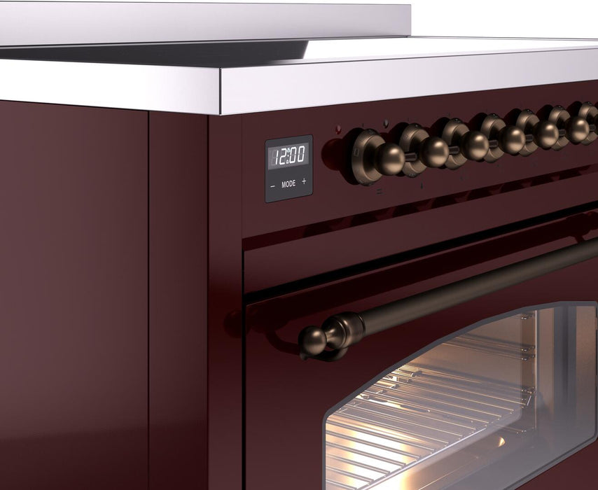 ILVE Nostalgie II 48" Electric Range, Burgundy, Bronze Trim UPI486NMPBUB