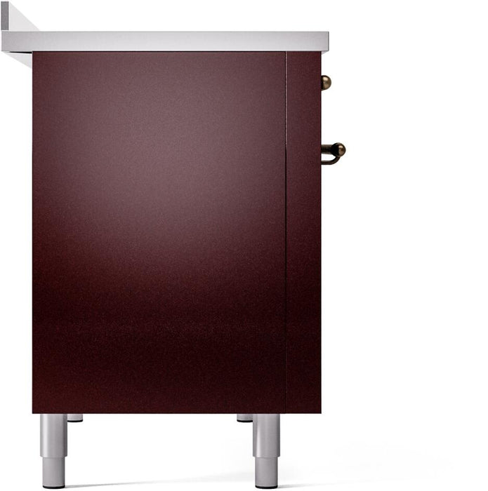 ILVE Nostalgie II 48" Electric Range, Burgundy, Bronze Trim UPI486NMPBUB