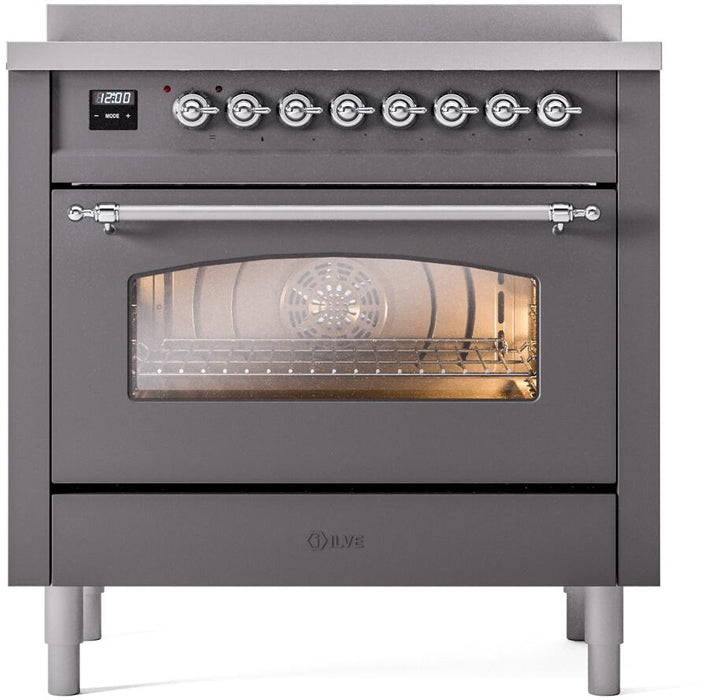 ILVE Nostalgie II 36 " Electric Range, Matte Graphite, Chrome Trim UPI366NMPMGC