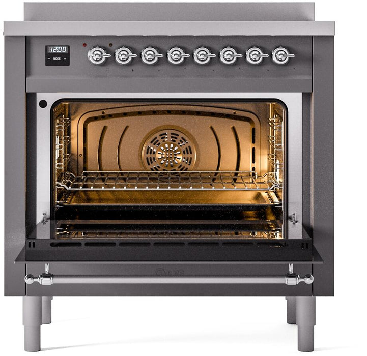 ILVE Nostalgie II 36 " Electric Range, Matte Graphite, Chrome Trim UPI366NMPMGC