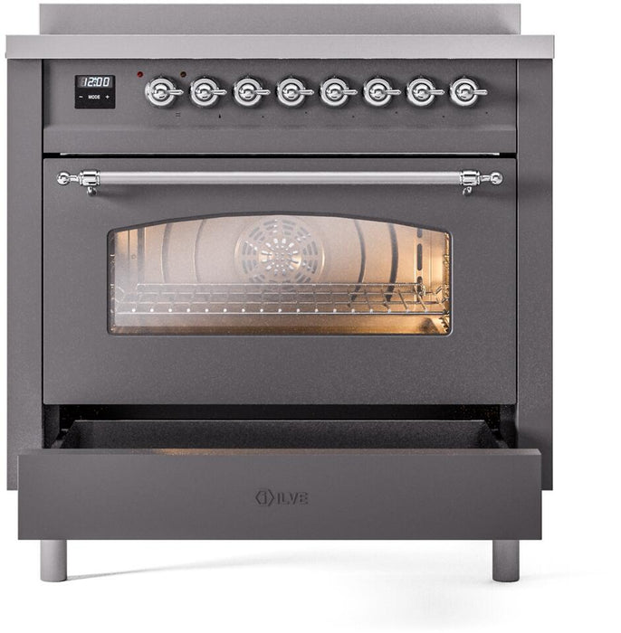 ILVE Nostalgie II 36 " Electric Range, Matte Graphite, Chrome Trim UPI366NMPMGC
