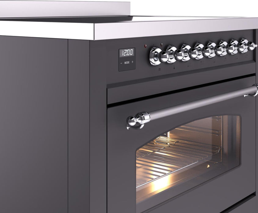 ILVE Nostalgie II 36 " Electric Range, Matte Graphite, Chrome Trim UPI366NMPMGC