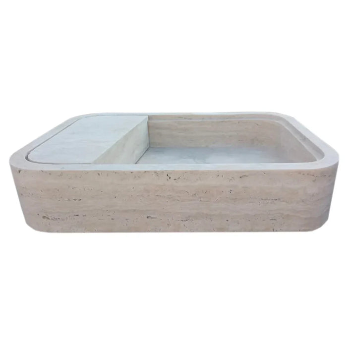 Beige Travertine Rectangular Wall-mount Bathroom Sink Hidden Drain (W)16" (L)24" (H)5"