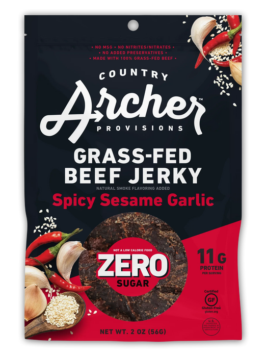 Country Archer Spicy Sesame Garlic Beef Jerky - 2 Oz - Zero Sugar - Case of 12