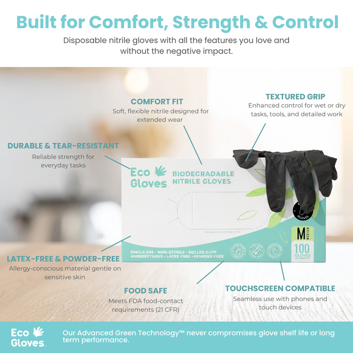 Biodegradable Nitrile Gloves 4 Mil - Black (100 gloves/box) | Eco Gloves