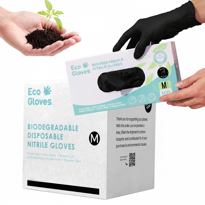 Biodegradable Nitrile Gloves 4 Mil - Black (1,000 Gloves/Case)  Eco Gloves