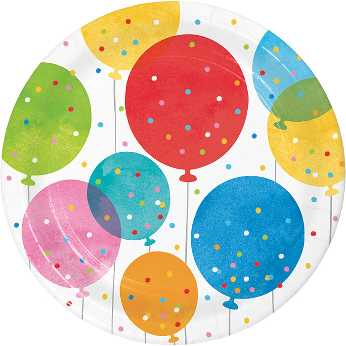 Bulk Birthday Confetti Balloons Paper Dessert Plates (96 per Case)