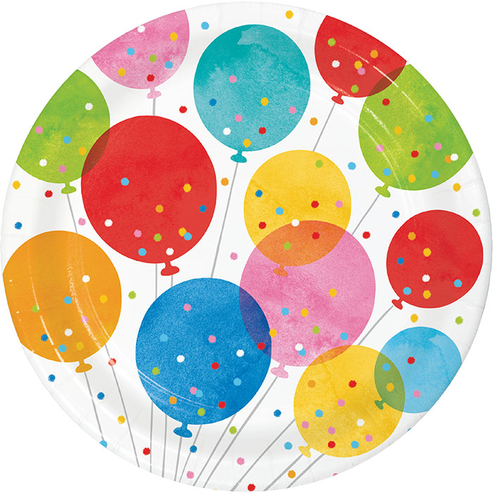 Bulk Birthday Confetti Balloons Paper Dinner Plates (96 per Case)