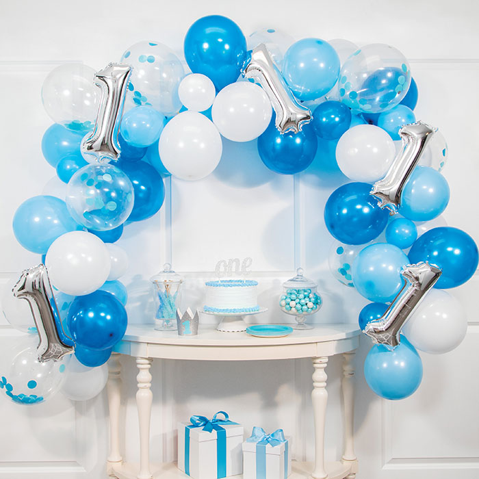 Bulk Blue First Birthday Ten Foot Balloon Arch Kit (6 Kits per Case)