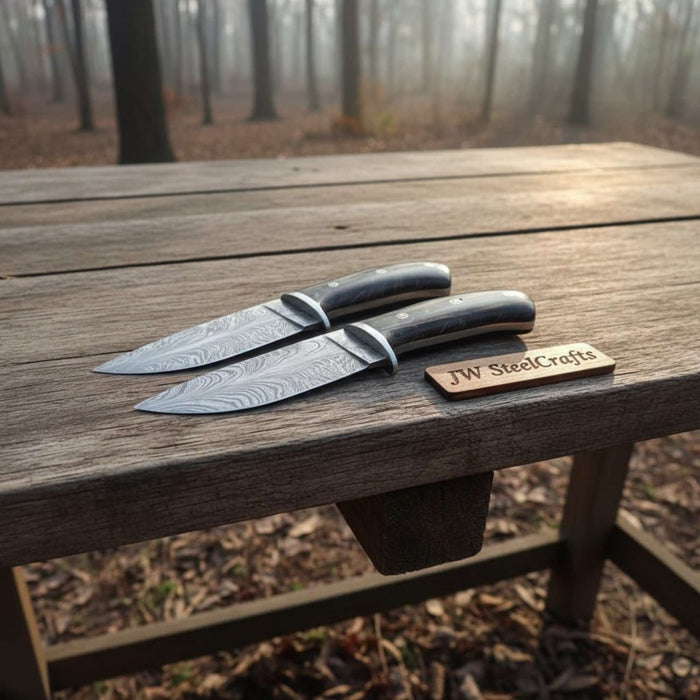 Bowie Knife Feather Damascus Blade Pinecone Handle Fixed Blade Hunting Knife