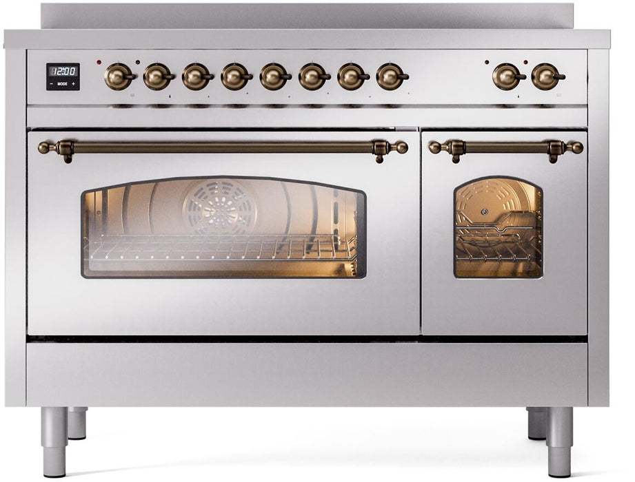ILVE Nostalgie II 48" Electric Range, Stainless Steel, Bronze Trim UPI486NMPSSB