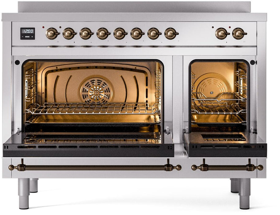 ILVE Nostalgie II 48" Electric Range, Stainless Steel, Bronze Trim UPI486NMPSSB