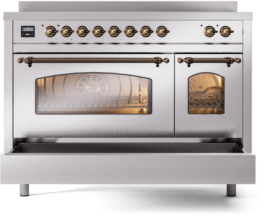 ILVE Nostalgie II 48" Electric Range, Stainless Steel, Bronze Trim UPI486NMPSSB
