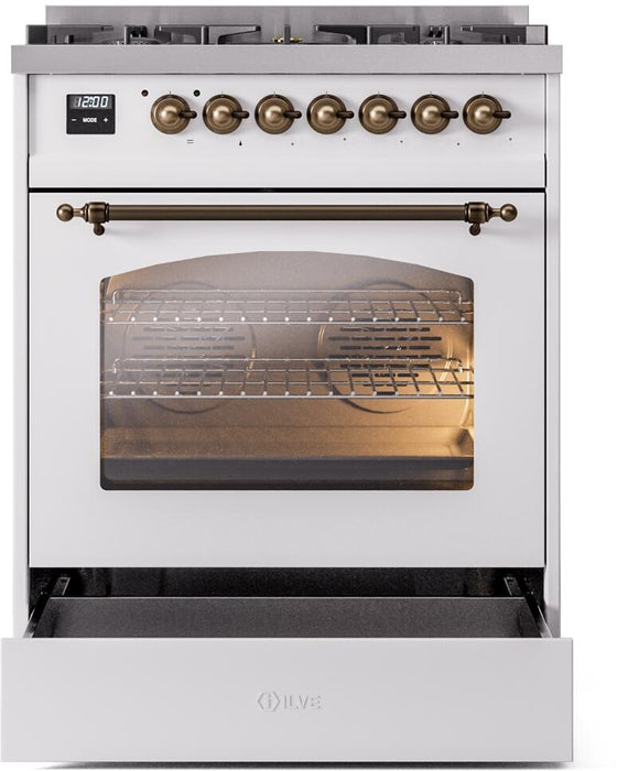ILVE Nostalgie II 30" Dual Fuel Liquid Propane Range, White, Bronze Trim UP30NMPWHBLP