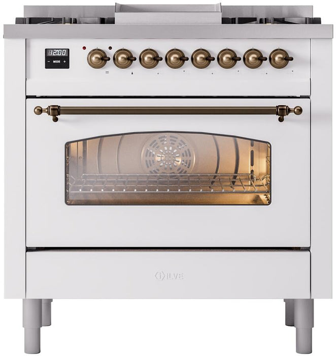 ILVE Nostalgie II 36" Dual Fuel Liquid Propane Range, White , Bronze Trim UP36FNMPWHBLP