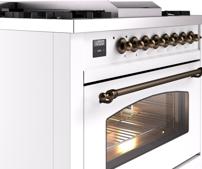 ILVE Nostalgie II 36" Dual Fuel Liquid Propane Range, White , Bronze Trim UP36FNMPWHBLP