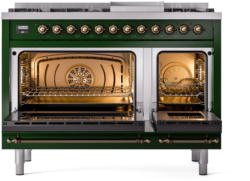 ILVE Nostalgie II 48" Dual Fuel Natural Gas Range, Emerald Green, Bronze Trim UP48FNMPEGB