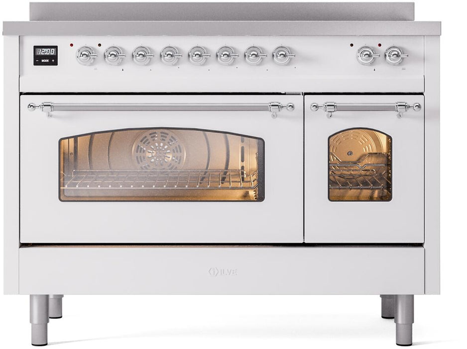 ILVE Nostalgie II 48" Electric Range, White, Chrome Trim UPI486NMPWHC
