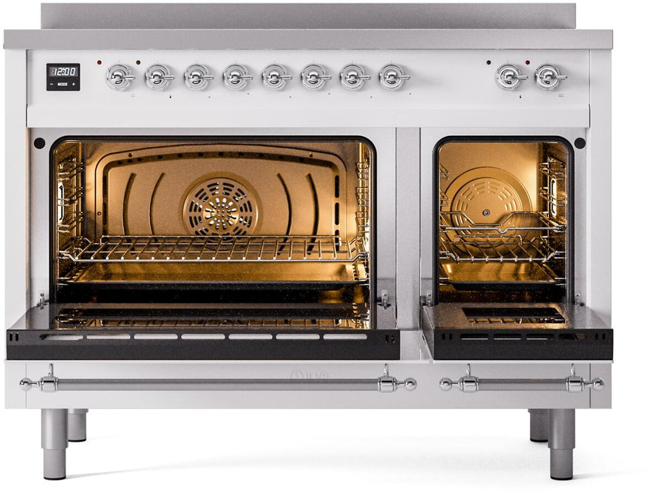 ILVE Nostalgie II 48" Electric Range, White, Chrome Trim UPI486NMPWHC