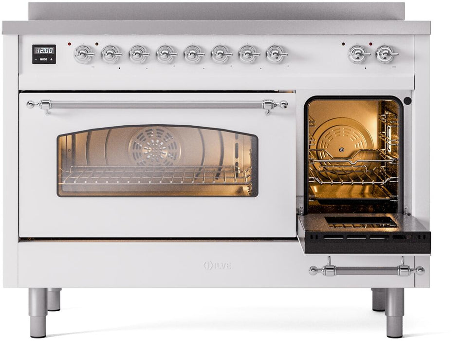 ILVE Nostalgie II 48" Electric Range, White, Chrome Trim UPI486NMPWHC