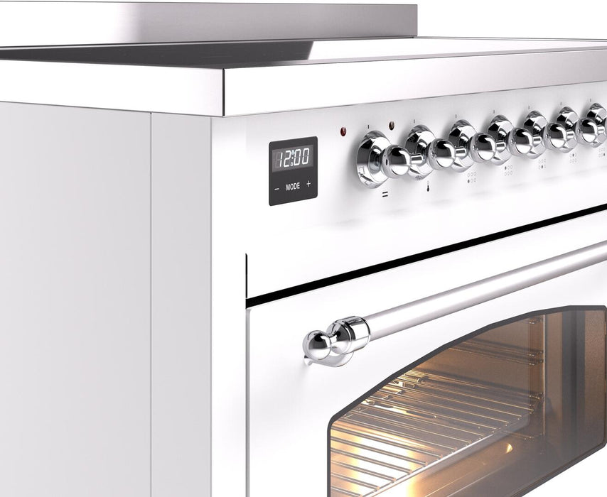 ILVE Nostalgie II 48" Electric Range, White, Chrome Trim UPI486NMPWHC