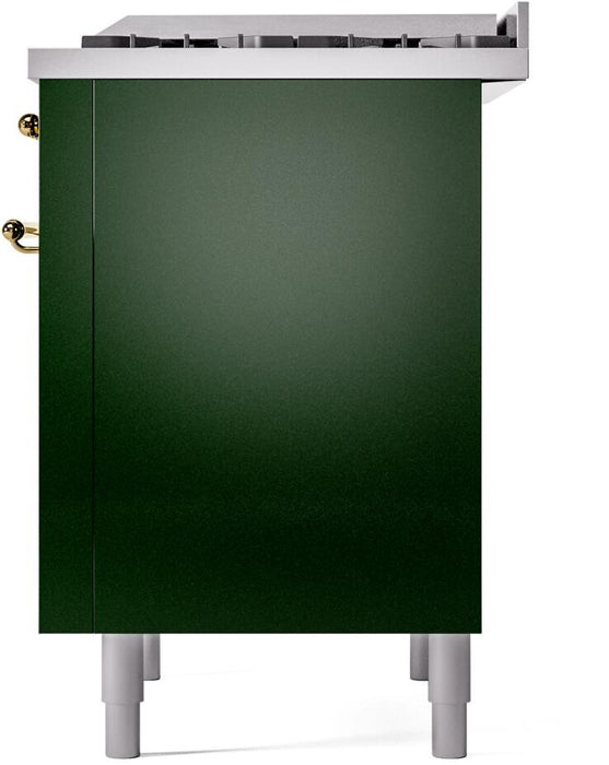 ILVE Nostalgie II 36" Dual Fuel Liquid Propane Range, Emerald Green, Brass Trim UP36FNMPEGGLP