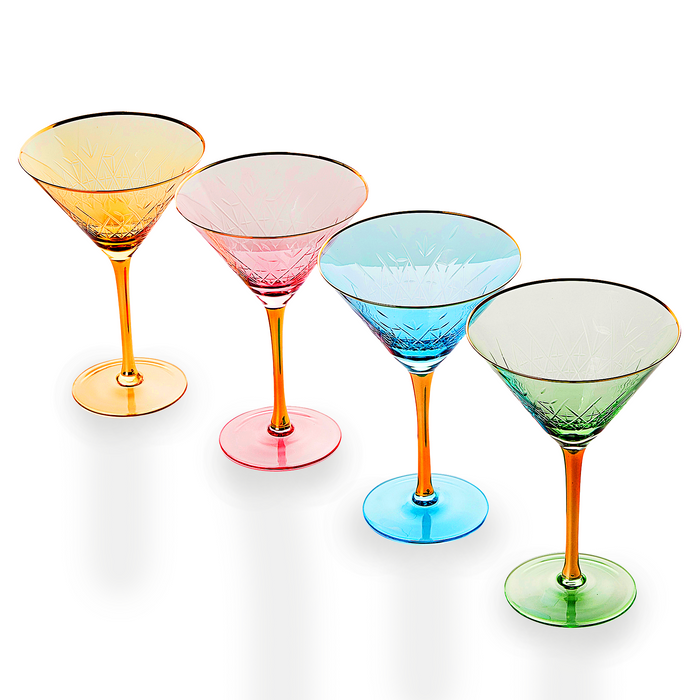 Crystal Gold Rimmed Champagne, Martini, Cocktails Glasses - Set of 4