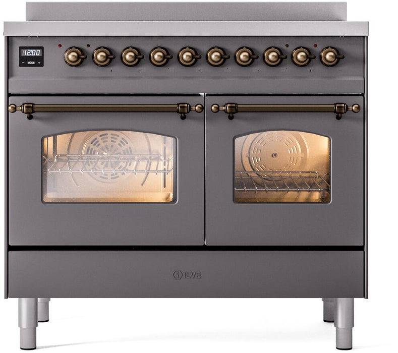 ILVE Nostalgie II 40" Electric Range, Matte Graphite, Bronze Trim UPDI406NMPMGB