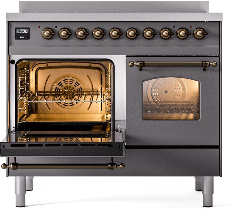 ILVE Nostalgie II 40" Electric Range, Matte Graphite, Bronze Trim UPDI406NMPMGB