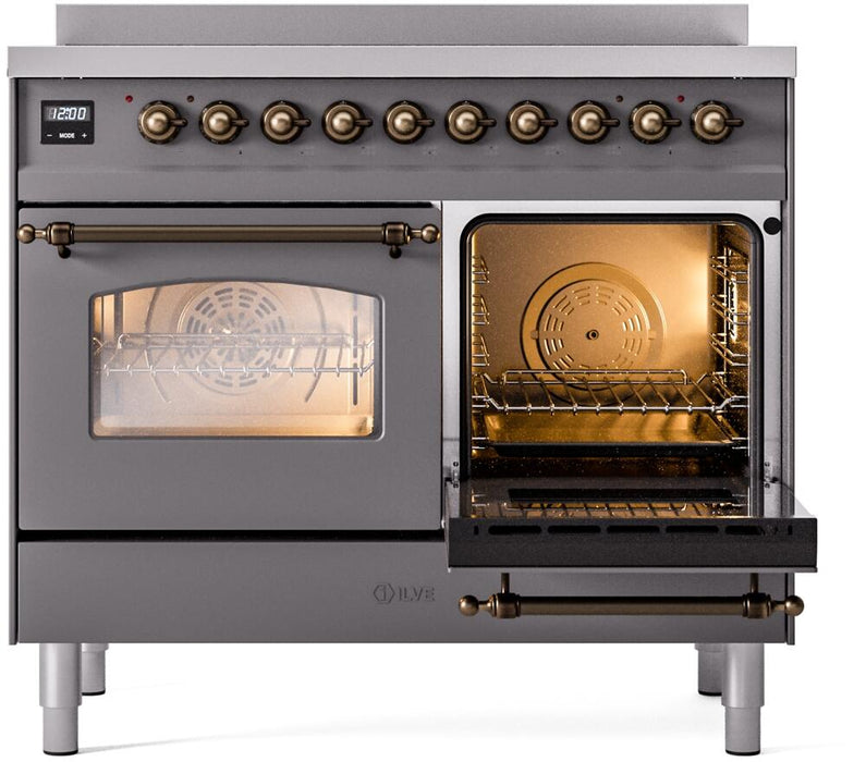 ILVE Nostalgie II 40" Electric Range, Matte Graphite, Bronze Trim UPDI406NMPMGB