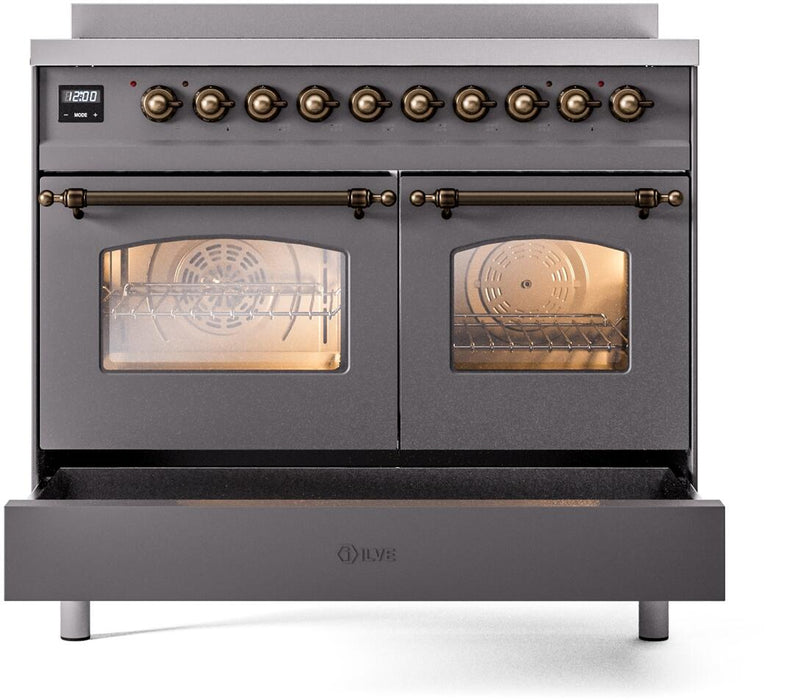 ILVE Nostalgie II 40" Electric Range, Matte Graphite, Bronze Trim UPDI406NMPMGB