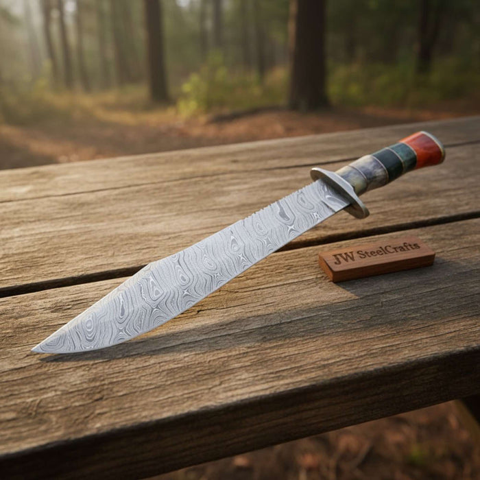 Handmade California Clip Point Bowie Knife with Damascus Steel Blade