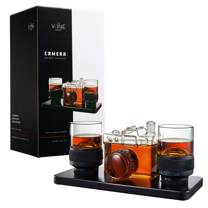 Camera Shaped Wine & Whiskey Decanter - 27.4OZ Photographer Unique Decanter Set with Beautiful Gift Box, Photo Videographer Gifts, Film Lover, Orchestra, Musicals, Image Taking Enthusiasts