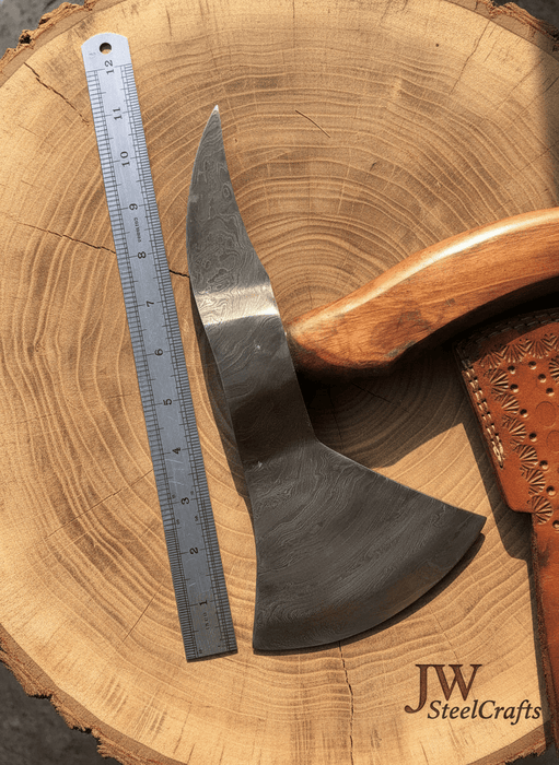 Camping Axe Damascus Steel 20 Inch Rosewood Handle with Leather Sheath