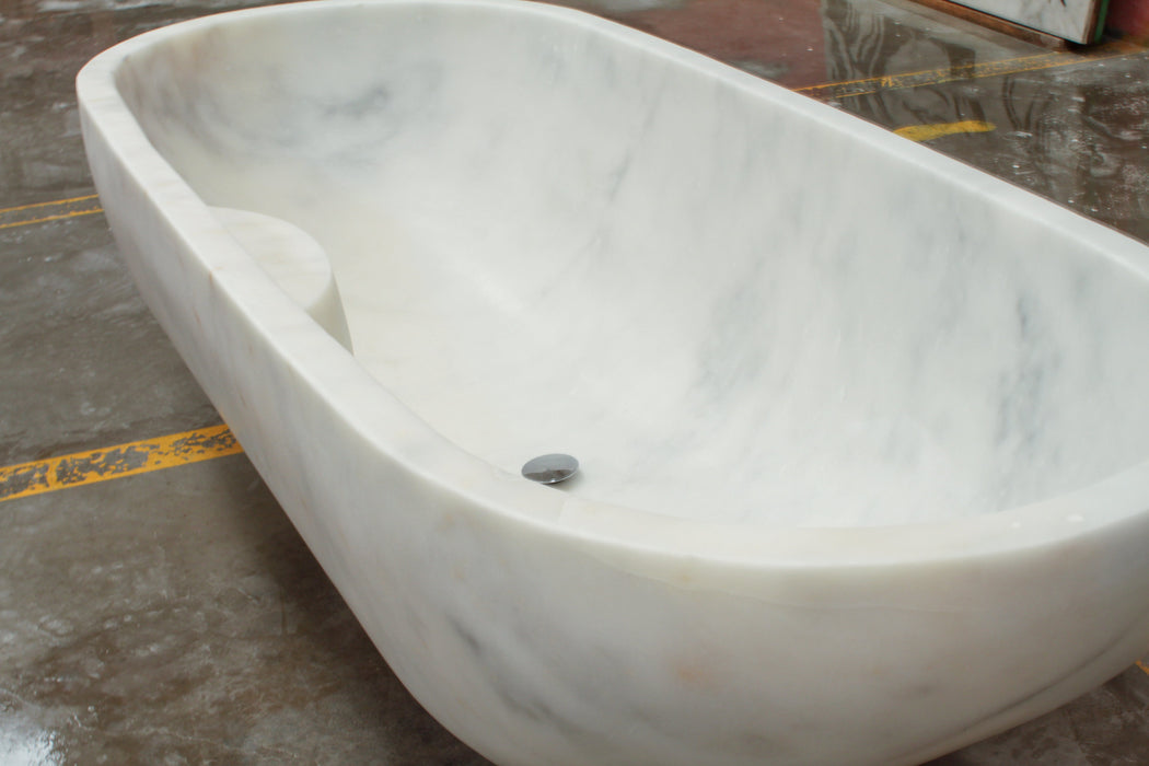 Bianco Carrara White Marble Bathtub Hand-carved from Solid Marble Block (W)30" (L)70" (H)20"