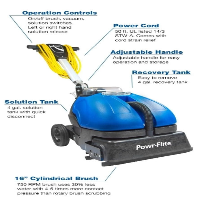 Powr-Flite 16" Compact Automatic Floor Scrubber & Grout Cleaner - CAS16