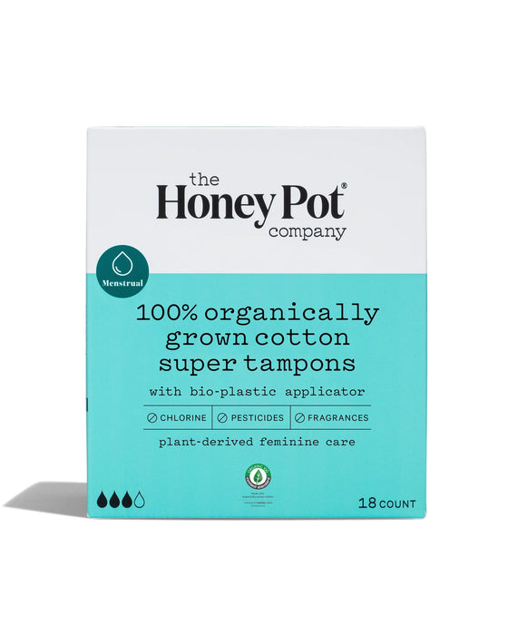 The Honey Pot - Plant-Based, Unscented Applicator Tampons for Plastics-Free Period - 18 Count