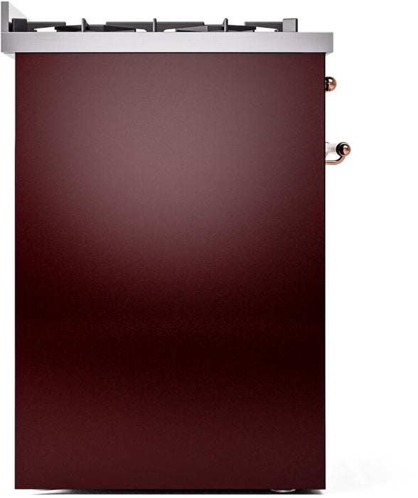 ILVE Nostalgie II 30" Dual Fuel Natural Gas Range, Burgundy, Copper Trim UP30NMPBUP
