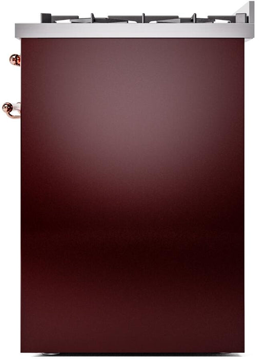 ILVE Nostalgie II 30" Dual Fuel Liquid Propane Range, Burgundy, Copper Trim UP30NMPBUPLP