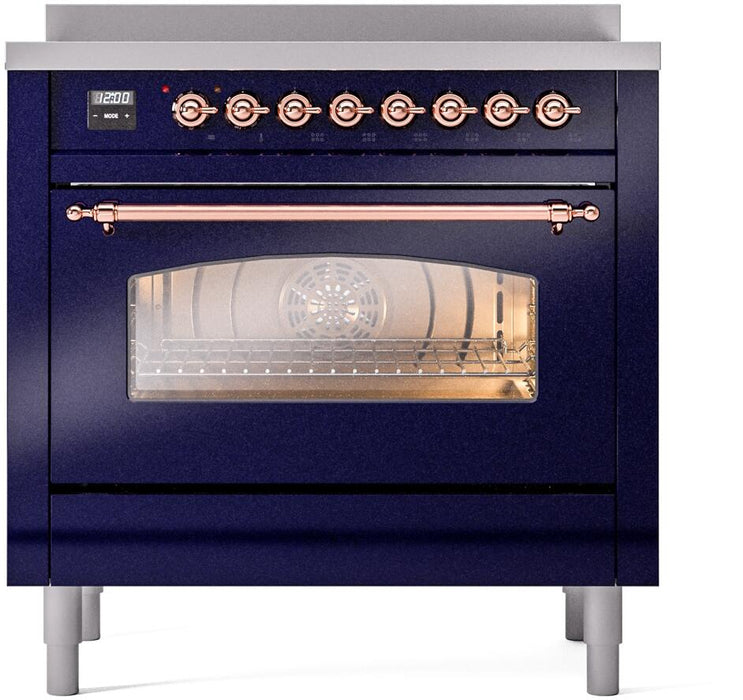 ILVE Nostalgie II 36" Electric Range, Blue, Copper Trim UPI366NMPMBP