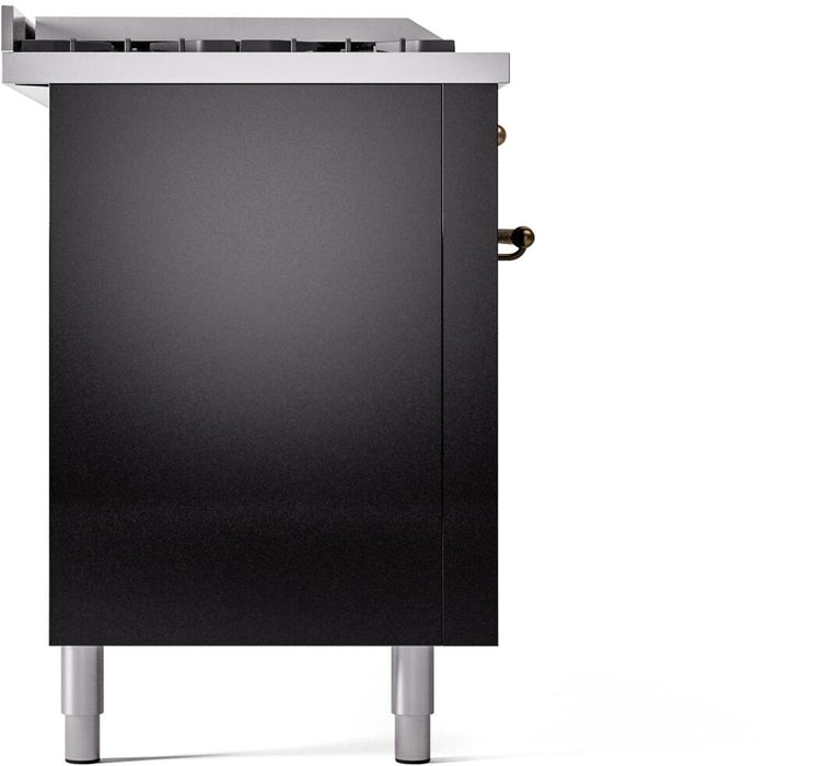 ILVE Nostalgie II 60" Dual Fuel Liquid Propane Range, Glossy Black, Bronze Trim UP60FSNMPBKBLP