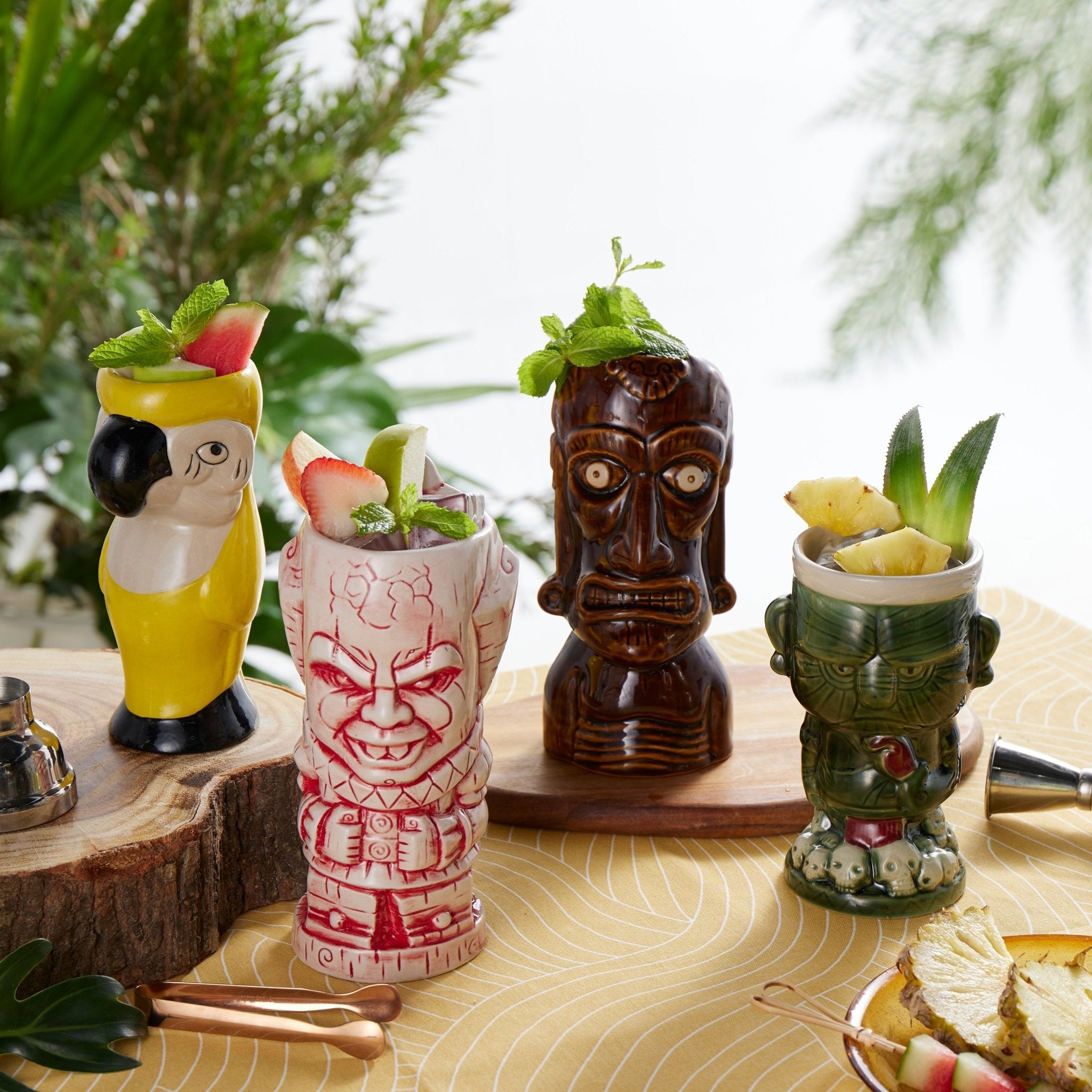 Ceramic Hawaiian Luau Tiki Mugs (Set of 4