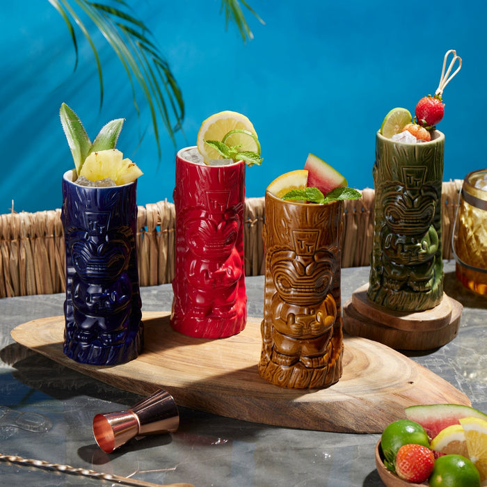 Ceramic Hawaiian Tiki Mugs Set of 4 (17 oz)