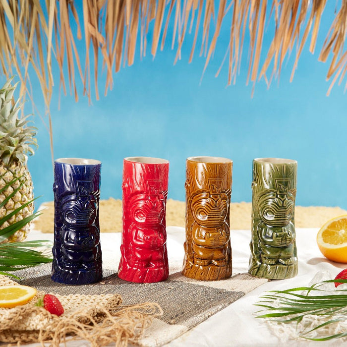 Ceramic Hawaiian Tiki Mugs Set of 4 (17 oz)