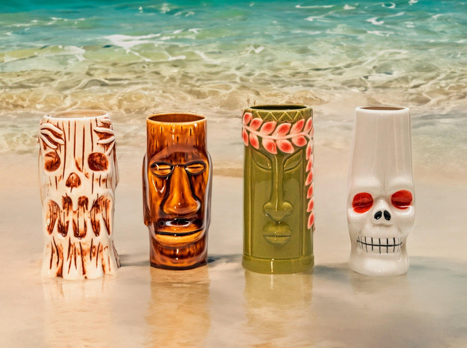 Ceramic Tiki Mugs, Set of 8 - 18-23.5oz - Perfect for Exotic Cocktails, Iced Tea, Soda, Mai Tai, Long Island