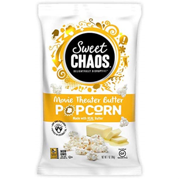 Sweet Chaos PCRN Butter Movie Theater Popcorn, Pack of 8 - 7 Oz Bags