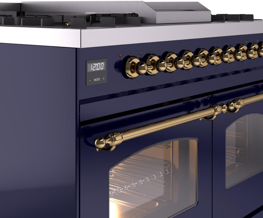 ILVE Nostalgie II 40" Dual Fuel Liquid Propane Range, Blue, Brass Trim UPD40FNMPMBGLP