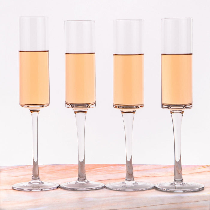 Champagne Flutes - Hand-Blown Crystal Mimosa Glasses (6oz/180mL)