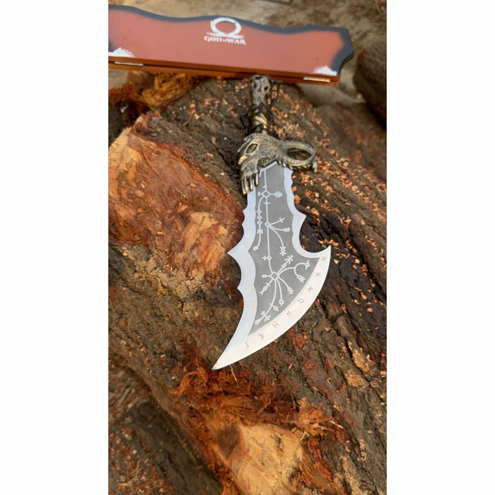 Chaos Inspired Recurve Bowie Knife with Rune Engraving and Dragon Guard